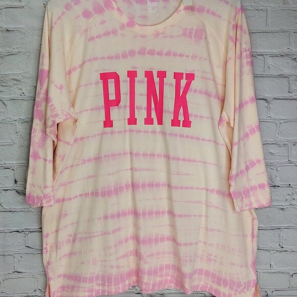 VICTORIA’S SECRET 'PINK' LOGO CREW MID~SLEEVE TIE-DYE ULTRA SOFT TEE - Picture 5 of 16